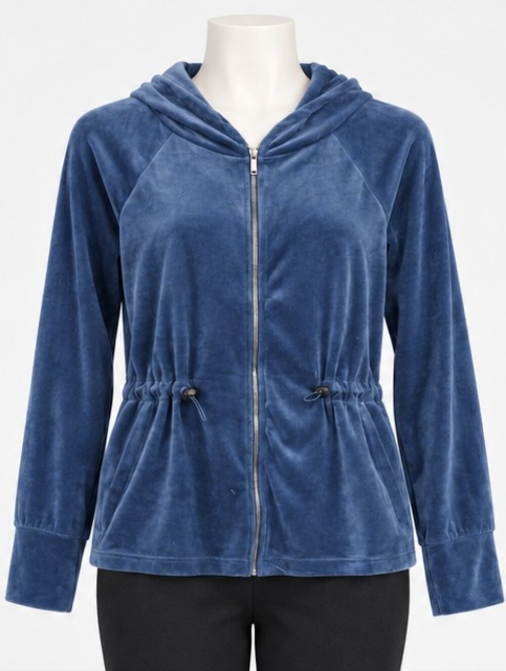 Nine West Blue Velour Zip-Up Hoodie Spring Soft Everyday Lounge Drawstring